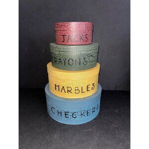 4 Wooden Storage Nesting Boxes For Jacks Crayons Marbles & Checkers Cottagecore